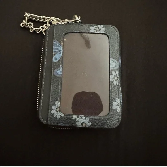 Coach Black Card Holder with Blue Butterfly and Floral Design - Picture 2 of 2